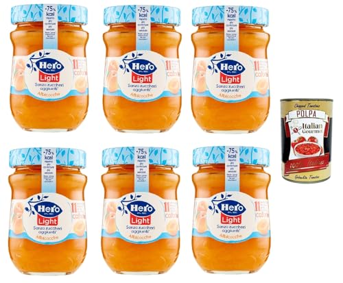 Hero Light Konfitüre Leichte Brotaufstriche Aprikosen, Extra-Marmelade und Konfitüre mit hochwertigen Früchten, ohne Zuckerzusatz und sehr wenig Kalorien 6x 280 g + Italian Gourmet polpa 400g Hero Light Konfitüre Leichte Brotaufstriche Aprikosen, Extra-Marmelade und Konfitüre mit hochwertigen Früchten, ohne Zuckerzusatz und sehr wenig Kalorien 6x 280 g + Italian Gourmet polpa 400g von Italian Gourmet E.R.