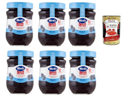 Hero Light Konfitüre Leichte Brotaufstriche Blaubeeren, Extra-Marmelade und Konfitüre mit hochwertigen Früchten, ohne Zuckerzusatz und sehr wenig Kalorien 6x 280 g + Italian Gourmet polpa 400g Hero Light Konfitüre Leichte Brotaufstriche Blaubeeren, Extra-Marmelade und Konfitüre mit hochwertigen Früchten, ohne Zuckerzusatz und sehr wenig Kalorien 6x 280 g + Italian Gourmet polpa 400g von Italian Gourmet E.R.