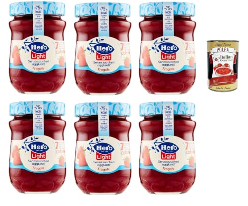 Hero Light Konfitüre Leichte Brotaufstriche Erdbeeren, Extra-Marmelade und Konfitüre mit hochwertigen Früchten, ohne Zuckerzusatz und sehr wenig Kalorien 6x 280 g + Italian Gourmet polpa 400g Hero Light Konfitüre Leichte Brotaufstriche Erdbeeren, Extra-Marmelade und Konfitüre mit hochwertigen Früchten, ohne Zuckerzusatz und sehr wenig Kalorien 6x 280 g + Italian Gourmet polpa 400g von Italian Gourmet E.R.