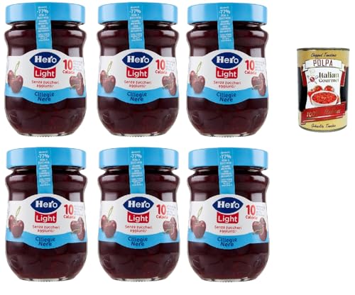 Hero Light Konfitüre Leichte Brotaufstriche Schwarze Kirschen, Extra-Marmelade und Konfitüre mit hochwertigen Früchten, ohne Zuckerzusatz und sehr wenig Kalorien 6x 280 g + Italian Gourmet polpa 400g Hero Light Konfitüre Leichte Brotaufstriche Schwarze Kirschen, Extra-Marmelade und Konfitüre mit hochwertigen Früchten, ohne Zuckerzusatz und sehr wenig Kalorien 6x 280 g + Italian Gourmet polpa 400g von Italian Gourmet E.R.
