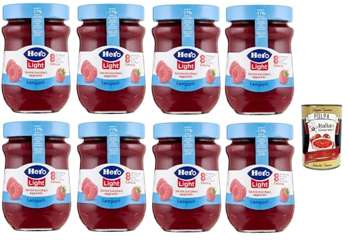 Hero Light Light Himbeeren Marmelade, 8 Gläser mit 280 g, Marmelade und zusätzlicher Marmelade, hochwertige Früchte, ohne Konservierungsstoffe und ohne Farbstoffe + Italian Gourmet polpa 400g Hero Light Light Himbeeren Marmelade, 8 Gläser mit 280 g, Marmelade und zusätzlicher Marmelade, hochwertige Früchte, ohne Konservierungsstoffe und ohne Farbstoffe + Italian Gourmet polpa 400g von Italian Gourmet E.R.