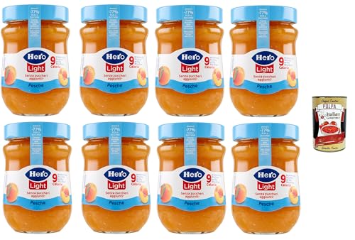 Hero Light Light Pfirsich Marmelade, 8 Gläser mit 280 g, Marmelade und zusätzlicher Marmelade, hochwertige Früchte, ohne Konservierungsstoffe und ohne Farbstoffe + Italian Gourmet polpa 400g Hero Light Light Pfirsich Marmelade, 8 Gläser mit 280 g, Marmelade und zusätzlicher Marmelade, hochwertige Früchte, ohne Konservierungsstoffe und ohne Farbstoffe + Italian Gourmet polpa 400g von Italian Gourmet E.R.