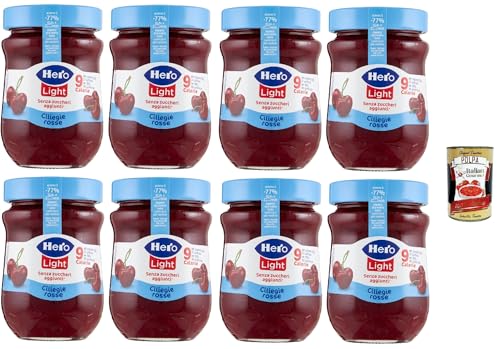 Hero Light Light Rote Kirschen, Marmelade, 8 Gläser mit 280 g, Marmelade und zusätzlicher Marmelade, hochwertige Früchte, ohne Konservierungsstoffe und ohne Farbstoffe + Italian Gourmet polpa 400g Hero Light Light Rote Kirschen, Marmelade, 8 Gläser mit 280 g, Marmelade und zusätzlicher Marmelade, hochwertige Früchte, ohne Konservierungsstoffe und ohne Farbstoffe + Italian Gourmet polpa 400g von Italian Gourmet E.R.