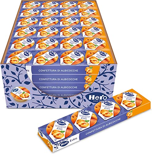 Hero Poker Apricot Jam, Marmelade und Extra Jam, hochwertiges Obst, ohne Konservierungsstoffe und ohne Farbstoffe, 30 Packungen à 100 Gramm (4 Einzelportionen x 25 Gramm) von Italian Gourmet E.R.