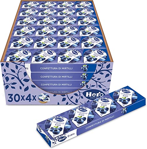 Hero Poker Blaubeermarmelade, 30 Packungen à 100 g (4 Einzeldosen x 25 g), extra Konfitüre und Marmelade, hochwertiges Obst, ohne Konservierungsstoffe und ohne Farbstoffe von Italian Gourmet E.R.