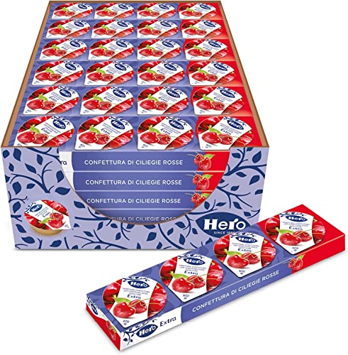 Hero Poker Rote Kirschen Marmelade, 30 Packungen à 100 g (4 Einzeldosen x 25 gr), Marmelade und Konfitüre extra, hochwertiges Obst, ohne Konservierungsstoffe und ohne Farbstoffe von Italian Gourmet E.R.
