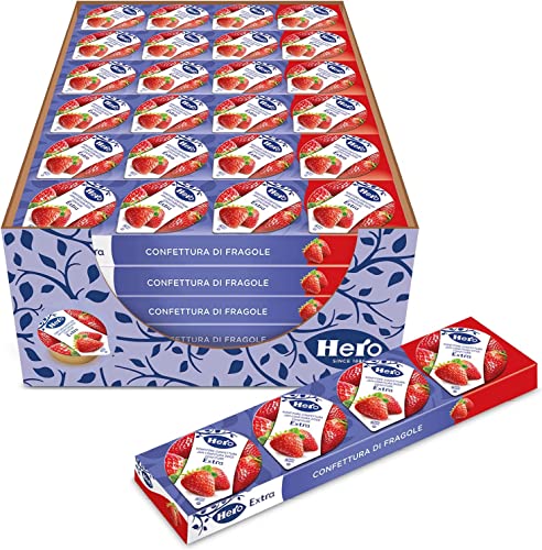 Hero Poker Strawberry Jam, 30 Packungen à 100 g (4 Einzeldosen x 25 gr), extra Konfitüre, hochwertiges Obst, ohne Konservierungsstoffe und ohne Farbstoffe von Italian Gourmet E.R.