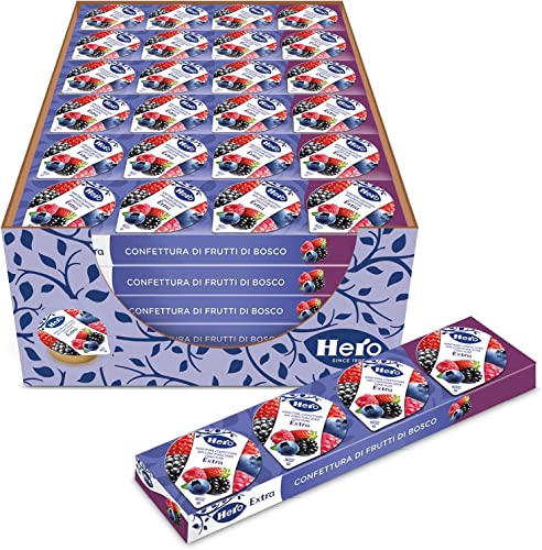 Hero Poker Wild Berries Jam, 30 Packungen à 100 g (4 Einzeldosen x 25 g), extra Konfitüre und Marmelade, hochwertiges Obst, ohne Konservierungsstoffe und ohne Farbstoffe von Italian Gourmet E.R.