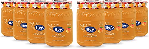 Hero Seasonal Peach Jam, 8 Gläser à 350 g, Konfitüre und Konfitüre Extra mit Früchten der Saison, hochwertiges Obst von Italian Gourmet E.R.