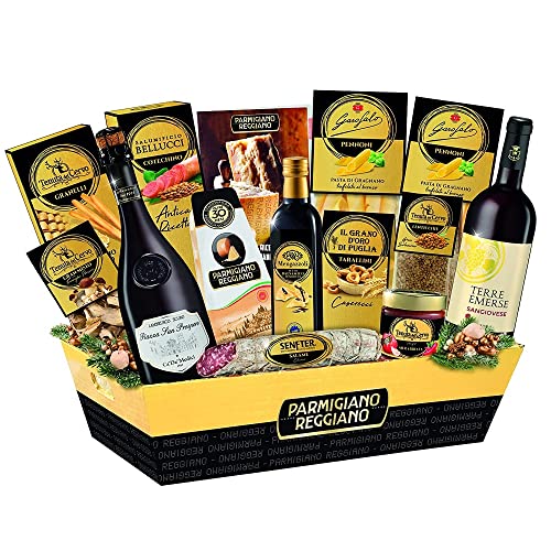 Il Rovere le cadeau Cesto Gran Emilia" 14 Stück, Wein, Parmigiano Reggiano DOP 30 Monate, Sauce, Pasta, Rezeptbuch und vieles mehr von Italian Gourmet E.R.