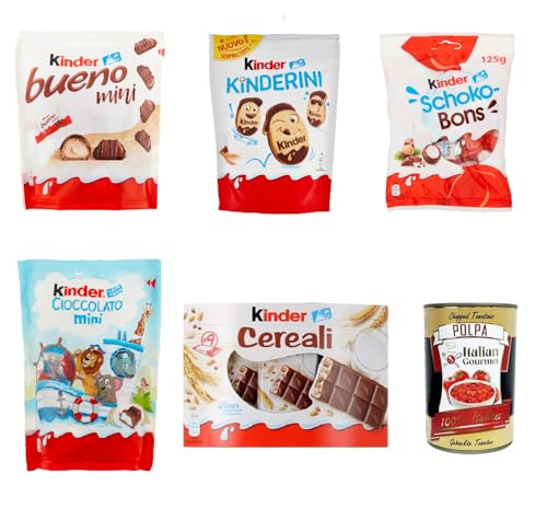 KINDER Mega pack Kinderini, Schoko-Bons, Bueno MINI, Mini Schokolade, Kinder Cereali Milch Haselnuss Geschmack Schokoriegel mit Milch-Haselnuss-Creme + Italan Gourmet polpa 400g von Italian Gourmet E.R.