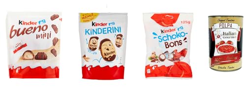 KINDER Testpaket Kinderini, Schoko-Bons, Bueno MINI Milch Haselnuss Geschmack Schokoriegel mit Milch-Haselnuss-Creme + Italan Gourmet polpa 400g von Italian Gourmet E.R.