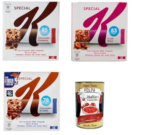 Special K Testpaket Barrette di Cereali con Cioccolato Fondente, latte e frutti rossi, Müsliriegel mit Dunkle Schokolade, Milch und rote Früchte 3x 120g + Italian Gourmet polpa 400g von Italian Gourmet E.R.