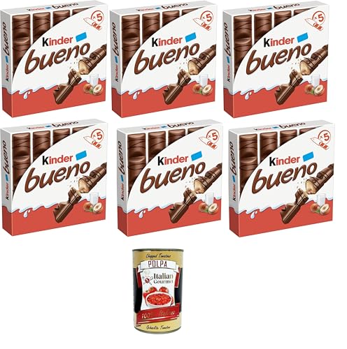 Kinder Bueno – 5 Schokoladen-Haselnuss-Snacks, eine mit Haselnusscreme gefüllte Waffel, umhüllt von Kinderschokolade, 6x107,5-g-Packung+ Italian Gourmet polpa 400g Kinder Bueno – 5 Schokoladen-Haselnuss-Snacks, eine mit Haselnusscreme gefüllte Waffel, umhüllt von Kinderschokolade, 6x107,5-g-Packung+ Italian Gourmet polpa 400g von Italian Gourmet E.R.