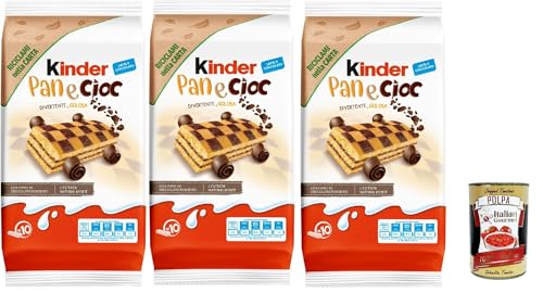 Kinder Pan e Cioc, 10 Snacks Schwammkuchen mit knusprigen Schokoladenflocken, ausgezeichnet zum Frühstück und Snack, 3x 290g + Italian Gourmet polpa 400g Kinder Pan e Cioc, 10 Snacks Schwammkuchen mit knusprigen Schokoladenflocken, ausgezeichnet zum Frühstück und Snack, 3x 290g + Italian Gourmet polpa 400g von Italian Gourmet E.R.