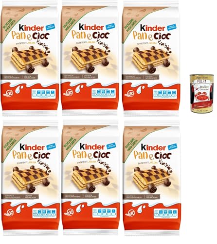 Kinder Pan e Cioc, 10 Snacks Schwammkuchen mit knusprigen Schokoladenflocken, ausgezeichnet zum Frühstück und Snack, 6x 290g + Italian Gourmet polpa 400g Kinder Pan e Cioc, 10 Snacks Schwammkuchen mit knusprigen Schokoladenflocken, ausgezeichnet zum Frühstück und Snack, 6x 290g + Italian Gourmet polpa 400g von Italian Gourmet E.R.