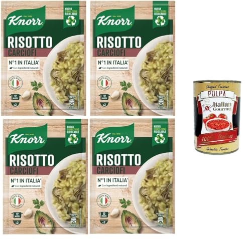 Knorr Artischockenrisotto, fertiges Risotto mit natürlichen Zutaten, 100% italienischem Reis und al dente Chicci, zubereitet in der Pfanne oder in der Mikrowelle, 4x175 g+ Italian Gourmet Polpa 400g Knorr Artischockenrisotto, fertiges Risotto mit natürlichen Zutaten, 100% italienischem Reis und al dente Chicci, zubereitet in der Pfanne oder in der Mikrowelle, 4x175 g+ Italian Gourmet Polpa 400g von Italian Gourmet E.R.