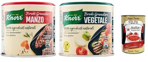 Knorr Brodo Granulare Manzo und vegetale, Fertigbrühe aus 100 % natürlichen Zutaten, gluten- und laktosefrei, mit Gemüse, 2x 135 g + Italian Gourmet polpa 400g von Italian Gourmet E.R.