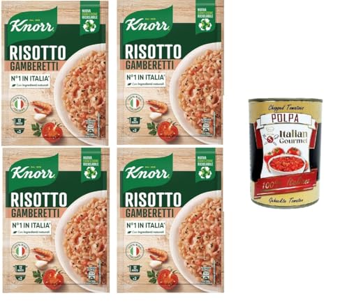 Knorr Garnelenrisotto, fertiges Risotto mit natürlichen Zutaten, 100% italienischem Reis und al dente Chicci, zubereitet im Topf oder in der Mikrowelle, 4x175 g+ Italian Gourmet polpa 400g Knorr Garnelenrisotto, fertiges Risotto mit natürlichen Zutaten, 100% italienischem Reis und al dente Chicci, zubereitet im Topf oder in der Mikrowelle, 4x175 g+ Italian Gourmet polpa 400g von Italian Gourmet E.R.