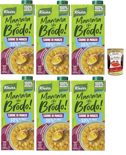 Knorr Mamma Che Brodo! Carne di Manzo, Fertigbrühe mit -30%* Salz, 100% natürliche Zutaten, Gemüse aus nachhaltiger Landwirtschaft, Gluten-, 6x 1Lt + Italian Gourmet polpa 400g Knorr Mamma Che Brodo! Carne di Manzo, Fertigbrühe mit -30%* Salz, 100% natürliche Zutaten, Gemüse aus nachhaltiger Landwirtschaft, Gluten-, 6x 1Lt + Italian Gourmet polpa 400g von Italian Gourmet E.R.