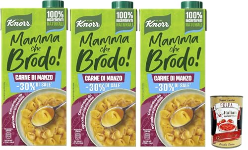Knorr Mamma Che Brodo! Carne di Manzo, Fertigbrühe mit -30%* Salz, 100% natürliche Zutaten, Gemüse aus nachhaltiger Landwirtschaft, Gluten-,3x 1Lt + Italian Gourmet polpa 400g Knorr Mamma Che Brodo! Carne di Manzo, Fertigbrühe mit -30%* Salz, 100% natürliche Zutaten, Gemüse aus nachhaltiger Landwirtschaft, Gluten-,3x 1Lt + Italian Gourmet polpa 400g von Italian Gourmet E.R.