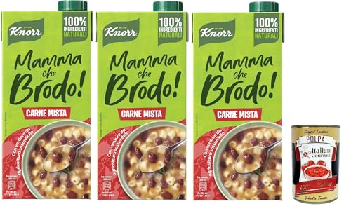 Knorr Mamma Che Brodo! Gemischte Fleisch-Fertigbrühe mit 100% natürlichen Zutaten und Gemüse aus nachhaltiger Landwirtschaft, gluten- und laktosefrei, 3x 1LT + Italian Gourmet polpa 400g Knorr Mamma Che Brodo! Gemischte Fleisch-Fertigbrühe mit 100% natürlichen Zutaten und Gemüse aus nachhaltiger Landwirtschaft, gluten- und laktosefrei, 3x 1LT + Italian Gourmet polpa 400g von Italian Gourmet E.R.