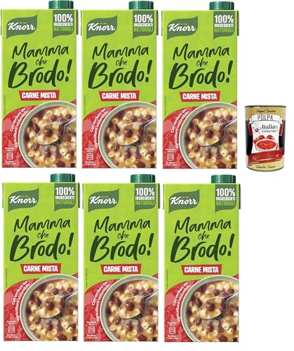 Knorr Mamma Che Brodo! Gemischte Fleisch-Fertigbrühe mit 100% natürlichen Zutaten und Gemüse aus nachhaltiger Landwirtschaft, gluten- und laktosefrei, 6x 1LT + Italian Gourmet polpa 400g Knorr Mamma Che Brodo! Gemischte Fleisch-Fertigbrühe mit 100% natürlichen Zutaten und Gemüse aus nachhaltiger Landwirtschaft, gluten- und laktosefrei, 6x 1LT + Italian Gourmet polpa 400g von Italian Gourmet E.R.
