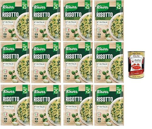 Knorr Risotto mit Spinat, Fertigrisotto mit natürlichen Zutaten, 100% italienischem Reis und Chicci al Dente, zubereitet im Topf oder in der Mikrowelle, 12x175 g+ Italian Gourmet polpa 400g Knorr Risotto mit Spinat, Fertigrisotto mit natürlichen Zutaten, 100% italienischem Reis und Chicci al Dente, zubereitet im Topf oder in der Mikrowelle, 12x175 g+ Italian Gourmet polpa 400g von Italian Gourmet E.R.