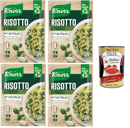 Knorr Risotto mit Spinat, Fertigrisotto mit natürlichen Zutaten, 100% italienischem Reis und Chicci al Dente, zubereitet im Topf oder in der Mikrowelle, 4x175 g+ Italian Gourmet polpa 400g Knorr Risotto mit Spinat, Fertigrisotto mit natürlichen Zutaten, 100% italienischem Reis und Chicci al Dente, zubereitet im Topf oder in der Mikrowelle, 4x175 g+ Italian Gourmet polpa 400g von Italian Gourmet E.R.