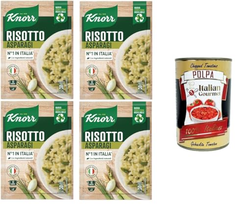 Knorr Spargelrisotto, Fertigrisotto mit natürlichen Zutaten, 100% italienischem Reis und al dente Chicci, zubereitet in der Pfanne oder in der Mikrowelle, 4x175gr + Italian Gourmet polpa 400g Knorr Spargelrisotto, Fertigrisotto mit natürlichen Zutaten, 100% italienischem Reis und al dente Chicci, zubereitet in der Pfanne oder in der Mikrowelle, 4x175gr + Italian Gourmet polpa 400g von Italian Gourmet E.R.