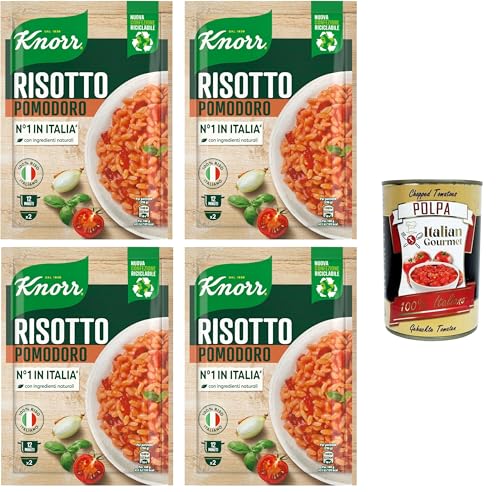 Knorr Tomatenrisotto, Fertigrisotto mit natürlichen Zutaten, 100% italienischem Reis und Chicci al Dente, zubereitet im Topf oder in der Mikrowelle, 4x 175 g+ Italian Gourmet polpa 400g Knorr Tomatenrisotto, Fertigrisotto mit natürlichen Zutaten, 100% italienischem Reis und Chicci al Dente, zubereitet im Topf oder in der Mikrowelle, 4x 175 g+ Italian Gourmet polpa 400g von Italian Gourmet E.R.
