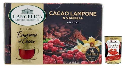 L' Angelica Tisana Cacao,Lampone e Vaniglia Kräutertee mit Kakao, Himbeere und Vanille,Packung mit 15 Filtern + Italian Gourmet Polpa di Pomodoro 400g Dose von Italian Gourmet E.R.