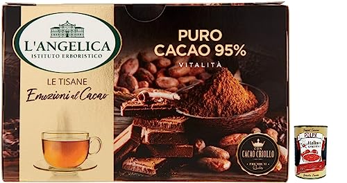 L' Angelica Tisana Puro Cacao Vitalità,Reiner Kakao-Kräutertee 95%,Packung mit 15 Filtern + Italian Gourmet Polpa di Pomodoro 400g Dose von Italian Gourmet E.R.