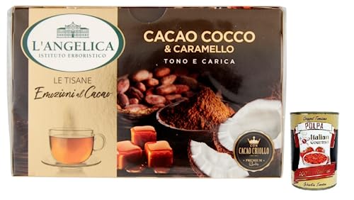 L' Angelica Tisana al Cacao,Cocco e Caramello,Kräutertee aus Kakao, Kokosnuss und Karamell,Packung mit 15 Filtern + Italian Gourmet Polpa di Pomodoro 400g Dose von Italian Gourmet E.R.