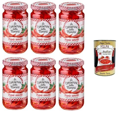 LE CONSERVE DELLA NONNA, Pepic Anelli Pepic Mix-Ringe aus 100 % italienischen scharfen Chilischoten, in Ringe geschnitten 6x190g + Italian Gourmet polpa 400g LE CONSERVE DELLA NONNA, Pepic Anelli Pepic Mix-Ringe aus 100 % italienischen scharfen Chilischoten, in Ringe geschnitten 6x190g + Italian Gourmet polpa 400g von Italian Gourmet E.R.