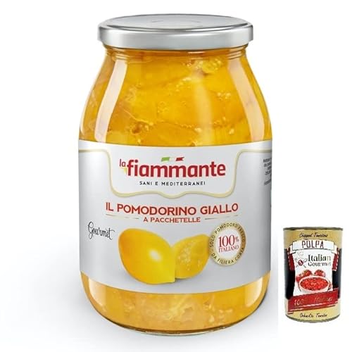 La Fiammante Il Pomodorino Giallo a Pacchetelle,Gelbe Tomate,Gelbe Kirschtomaten,100% Italienische Tomate,Glasgefäß mit 1kg + Italian Gourmet Polpa di Pomodoro 400g Dose von Italian Gourmet E.R.