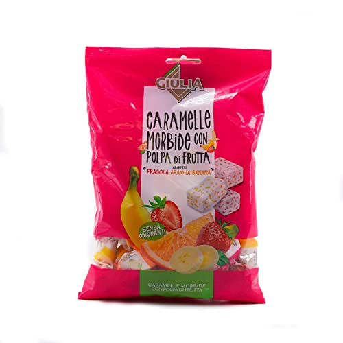 La Giulia Caramelle Morbide con Polpa di Frutta Weiche Bonbons mit Fruchtmark mit Erdbeer-, Orangen- und Bananen Geschmack 150g Beutel von Italian Gourmet E.R.