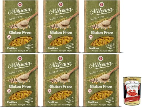 La Molisana, Fusilli n. 28 Senza Glutine, Nudeln Gluten -freie Pasta und Bronzezeichnung mit Vollreis, Mais und Quinoa, Kochzeit 10 Minuten, 6x 400 g + Italian Gourmet polpa 400g La Molisana, Fusilli n. 28 Senza Glutine, Nudeln Gluten -freie Pasta und Bronzezeichnung mit Vollreis, Mais und Quinoa, Kochzeit 10 Minuten, 6x 400 g + Italian Gourmet polpa 400g von Italian Gourmet E.R.