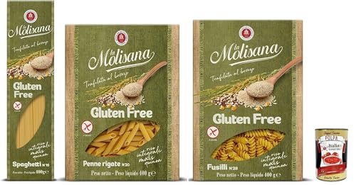 La Molisana, Test Senza Glutine, Spaghetti Fusilli Penne rigate,Nudeln Gluten freie Pasta und Bronzezeichnung mit Vollreis, Mais und Quinoa, Kochzeit 10 Minuten, 3x 400 g + Italian Gourmet polpa 400g La Molisana, Test Senza Glutine, Spaghetti Fusilli Penne rigate,Nudeln Gluten freie Pasta und Bronzezeichnung mit Vollreis, Mais und Quinoa, Kochzeit 10 Minuten, 3x 400 g + Italian Gourmet polpa 400g von Italian Gourmet E.R.