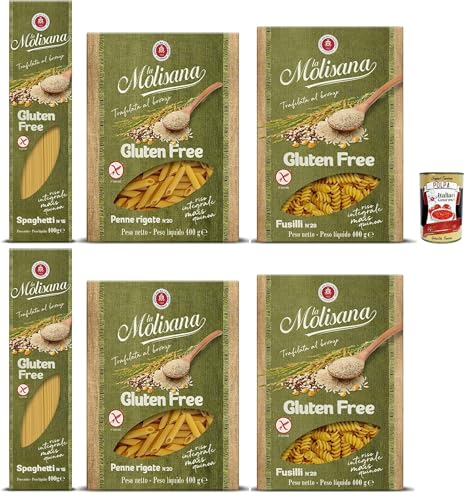 La Molisana, Test Senza Glutine, Spaghetti Fusilli Penne rigate,Nudeln Gluten freie Pasta und Bronzezeichnung mit Vollreis, Mais und Quinoa, Kochzeit 10 Minuten, 6x 400 g + Italian Gourmet polpa 400g La Molisana, Test Senza Glutine, Spaghetti Fusilli Penne rigate,Nudeln Gluten freie Pasta und Bronzezeichnung mit Vollreis, Mais und Quinoa, Kochzeit 10 Minuten, 6x 400 g + Italian Gourmet polpa 400g von Italian Gourmet E.R.