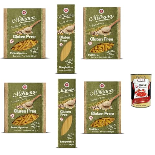 La Molisana Senza glutine test set, Fusilli - Spaghetti - Penne rigate, Gluten frei Pasta mit voller Reis, Mais und Quinoa, gluten free, 6x 400 g + Italian Gourmet polpa 400g La Molisana Senza glutine test set, Fusilli - Spaghetti - Penne rigate, Gluten frei Pasta mit voller Reis, Mais und Quinoa, gluten free, 6x 400 g + Italian Gourmet polpa 400g von Italian Gourmet E.R.