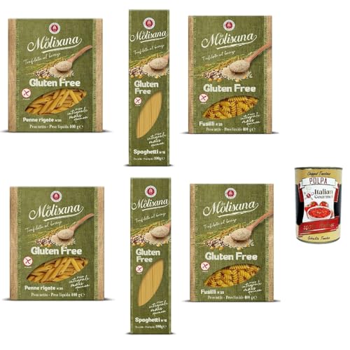 La Molisana Senza glutine test set, Fusilli - Spaghetti - Penne rigate, Gluten frei Pasta mit voller Reis, Mais und Quinoa, gluten free, 6x 400 g + Italian Gourmet polpa 400g von Italian Gourmet E.R.