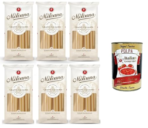 La Molisana Zitoni Napoletani N. 10 Pasta Lenta Lavorazione Teigwaren aus Hartweizengrieß Bronze-Zeichnung 6x 500g + Italian Gourmet Polpa 400g von Italian Gourmet E.R.