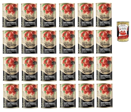 La Rosina Pomodorino Datterino-Tomate, Italienische Tomaten, 24x 400g Dose + Italian Gourmet polpa 400g von Italian Gourmet E.R.