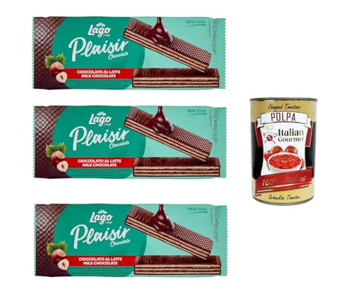 Lago, Plaisir 3x 120g, Wafer mit Milchschokolade bedeckt und mit Haselnusscreme 57% gefüllt + Italian Gourmet polpa 400g Lago, Plaisir 3x 120g, Wafer mit Milchschokolade bedeckt und mit Haselnusscreme 57% gefüllt + Italian Gourmet polpa 400g von Italian Gourmet E.R.