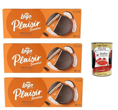 Lago , Plaisir Rondò Cocco 3x 98g, Köstliche Kokoskekse, überzogen mit dunkler Schokolade und gefüllt mit einer Streuselwaffel und Kokoscreme + Italian Gourmet polpa 400g Lago , Plaisir Rondò Cocco 3x 98g, Köstliche Kokoskekse, überzogen mit dunkler Schokolade und gefüllt mit einer Streuselwaffel und Kokoscreme + Italian Gourmet polpa 400g von Italian Gourmet E.R.