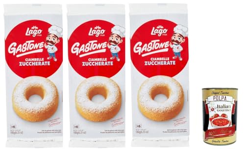Lago 1968, Le Merende di Ciambelle zuccherate 3x 180g, Donuts mit Zucker, Einzeln verpackte, weiche Snacks, ohne Palmöl + Italian Gourmet polpa 400g Lago 1968, Le Merende di Ciambelle zuccherate 3x 180g, Donuts mit Zucker, Einzeln verpackte, weiche Snacks, ohne Palmöl + Italian Gourmet polpa 400g von Italian Gourmet E.R.