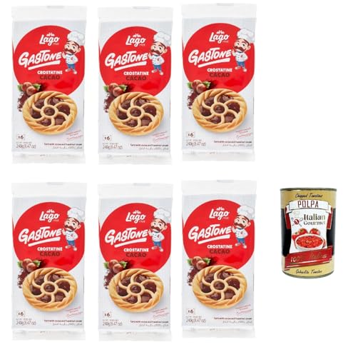 Lago Gastone Crostatina al Cacao, Kakao-Tarte, 6x 240g Packung, Jede Packung enthält 6 Snacks à 40g + Italian Gourmet polpa 400g von Italian Gourmet E.R.