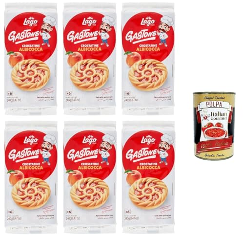 Lago Gastone Crostatina all'Albicocca,Aprikosentarte, 6x 240g Packung, Jede Packung enthält 6 Snacks à 40g + Italian Gourmet polpa 400g von Italian Gourmet E.R.