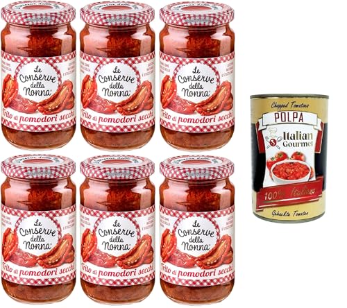 Le Conserve Della Nonna, Trito di pomodori secchigehackte getrocknete Tomaten, ideal als Beilage – hergestellt in Italien – GLUTENFREI – ohne Aromen 6x190gr+ Italian Gourmet polpa 400g Le Conserve Della Nonna, Trito di pomodori secchigehackte getrocknete Tomaten, ideal als Beilage – hergestellt in Italien – GLUTENFREI – ohne Aromen 6x190gr+ Italian Gourmet polpa 400g von Italian Gourmet E.R.